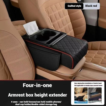 Premium Car Armrest Storage Box with Dual Cup Holders – PU Leather Center Console Organizer & Armrest Cushion