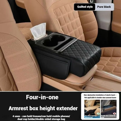 Premium Car Armrest Storage Box with Dual Cup Holders – PU Leather Center Console Organizer & Armrest Cushion