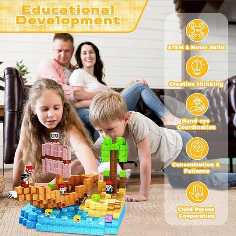 ערכת קוביות בנייה מגנטיות לילדים – משחק STEM עולם קטן