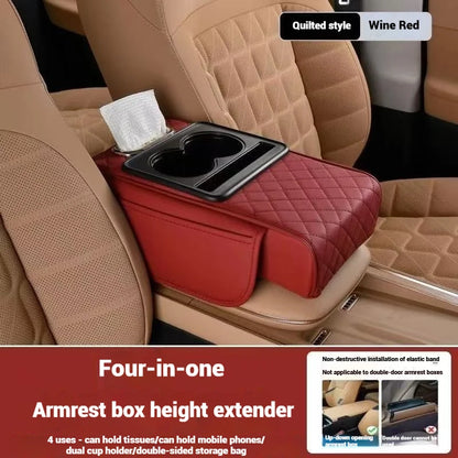 Premium Car Armrest Storage Box with Dual Cup Holders – PU Leather Center Console Organizer & Armrest Cushion