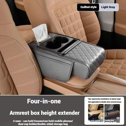 Premium Car Armrest Storage Box with Dual Cup Holders – PU Leather Center Console Organizer & Armrest Cushion